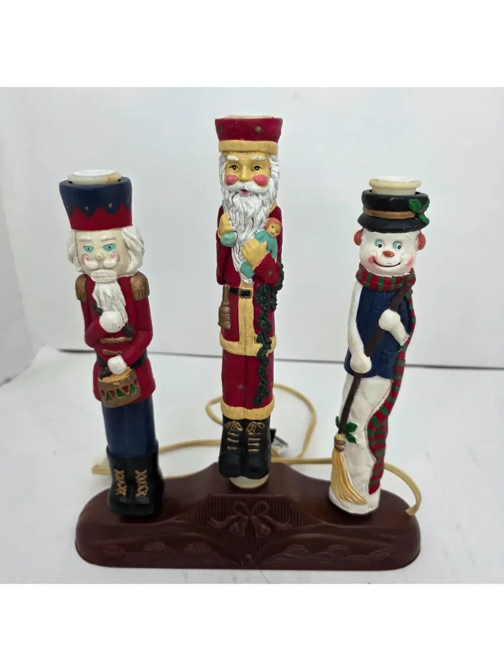 Vintage Eluceo 3-light Holiday Candolier with Handpainted Figures Untested